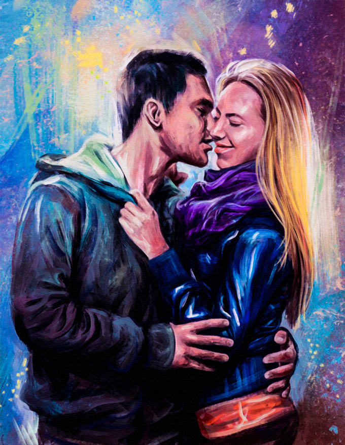 Make A Couple Portrait In Digital Oil Painting Style By Johnking04