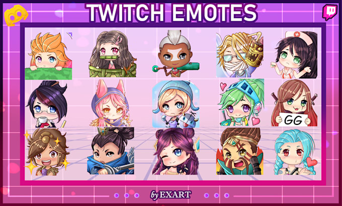 draw chibi twitch emotes, vtuber emotes, discord, animated, hand drawn no ai