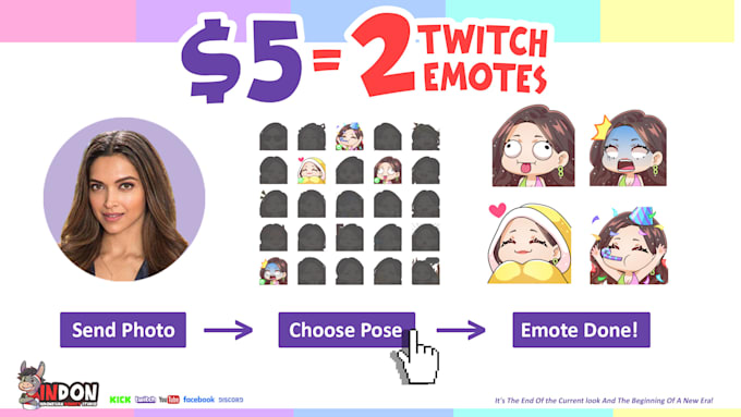custom stickers or emotes for twitch, kick, discord, facebook
