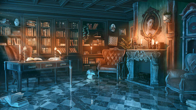 do concept art or 3d background for a game, visual novel, or stream
