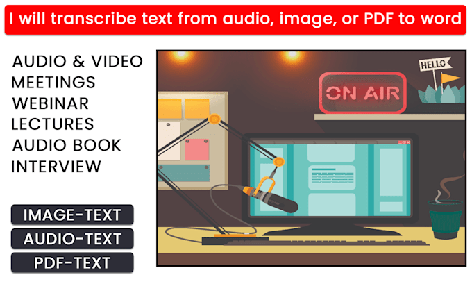 transcribe text from audio, image, or PDF to word