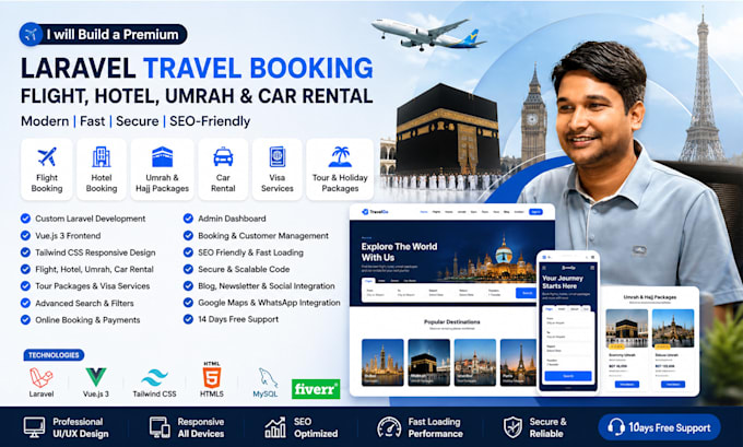 do booking, car rental, umrah, flight, travel website