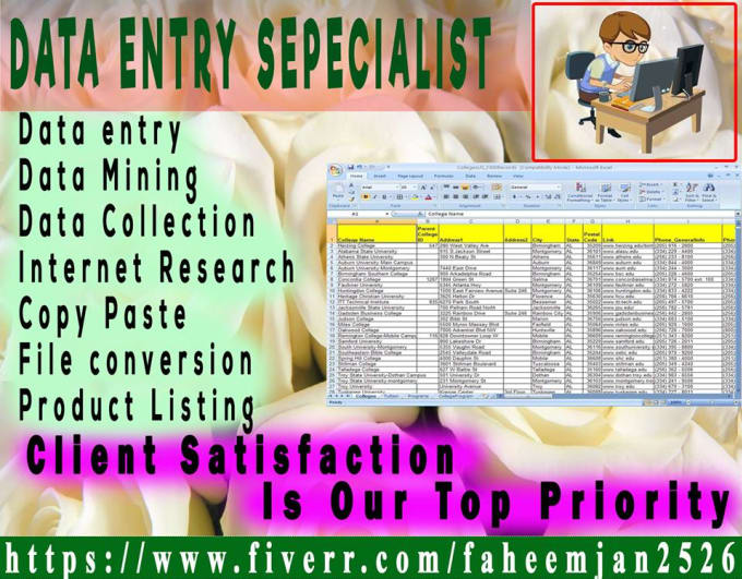 be your virtual assistant for data entry in excel or typing work