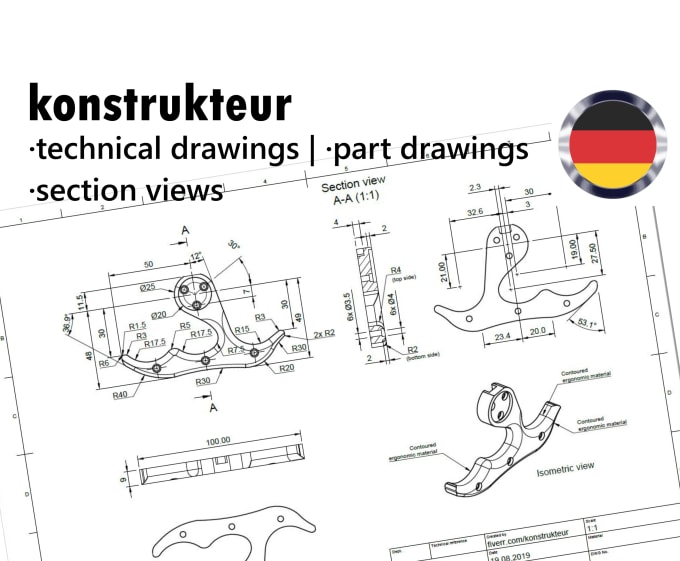 Create technical drawings, part drawings and sections views by