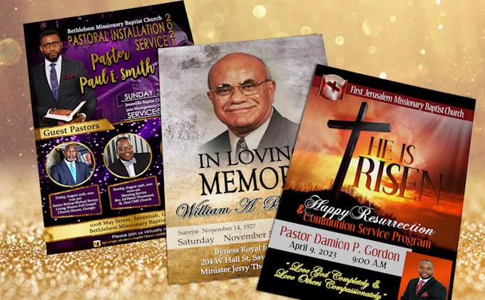 design funeral program, church flyer, memorial card