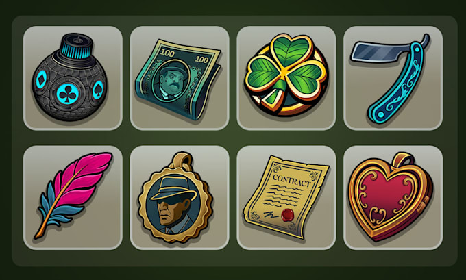 create 2d game icon, game assets, props, app icons and objects