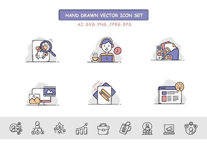 design custom hand drawn, doodle icons