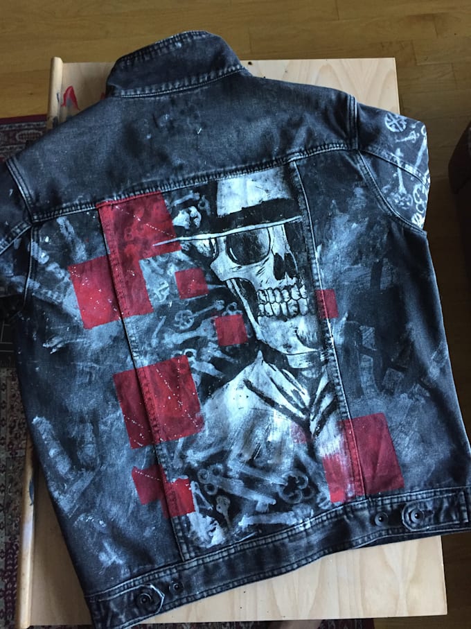 Paint A Custom Design On A Denim Jacket For You By Thewolfbat Fiverr Hand painted, one of kind jeans. paint a custom design on a denim jacket