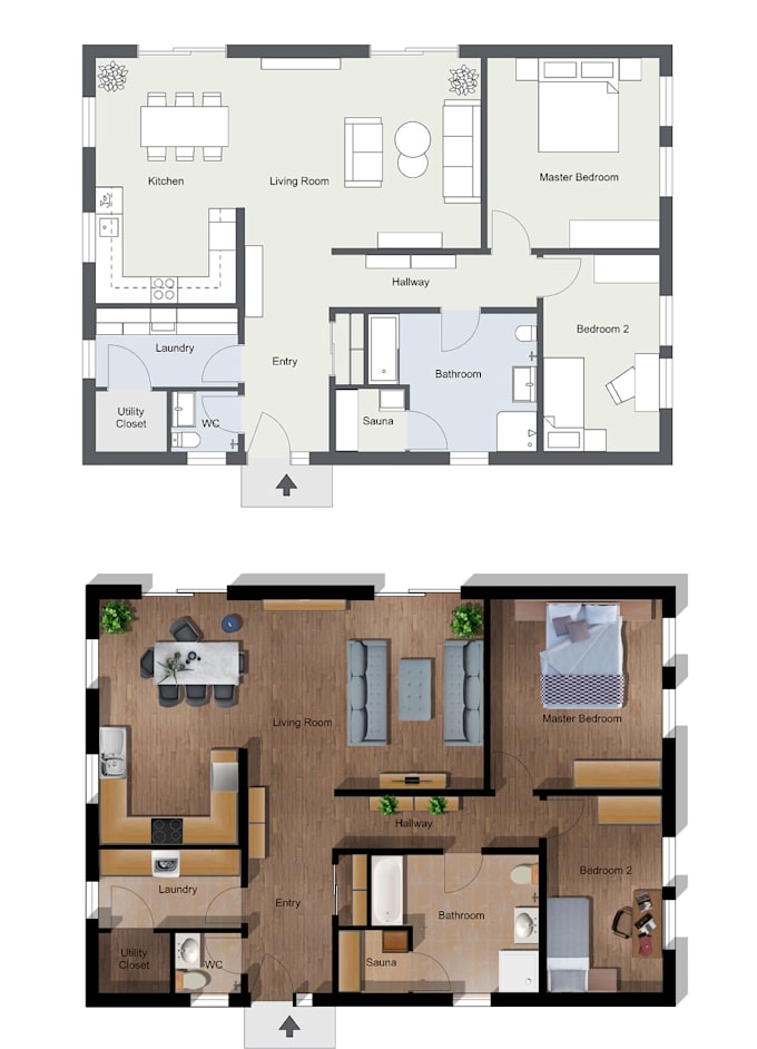 render 2d floor pland or section with good quality