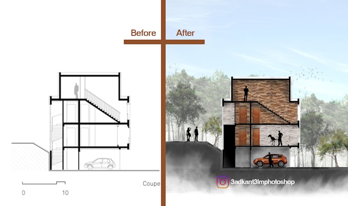 Render architectural plans and sections using photoshop by Meyorii | Fiverr