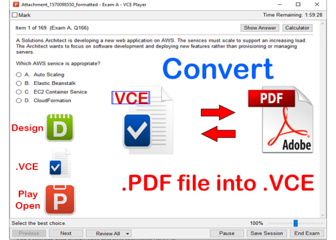 how to convert vce to pdf online