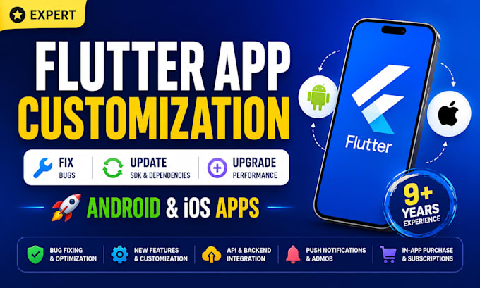 customize, fix and upgrade your flutter android or ios app