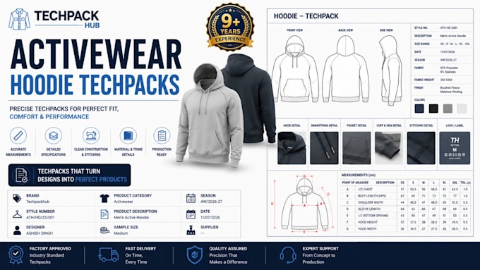 create professional hoodie tech packs for garment production