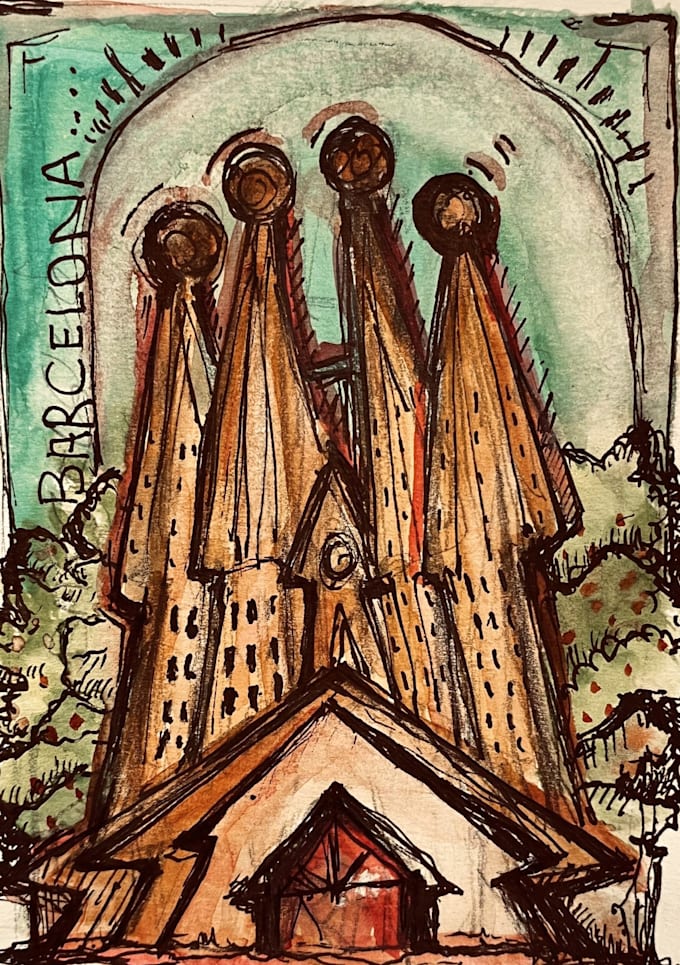 draw your house or landmark in whimsical ink and watercolor