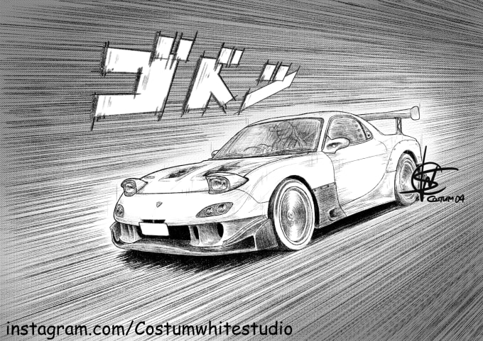 draw car in manga style alike initial d or wangan midnight