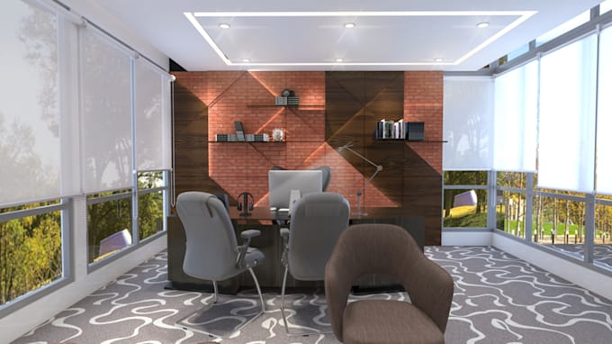 design and realistic render office commercial interior space