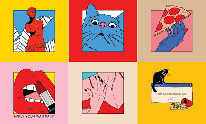 draw minimalist but colorful illustrations