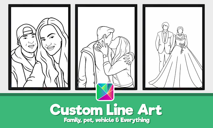 custom line art, stencil style or outline art