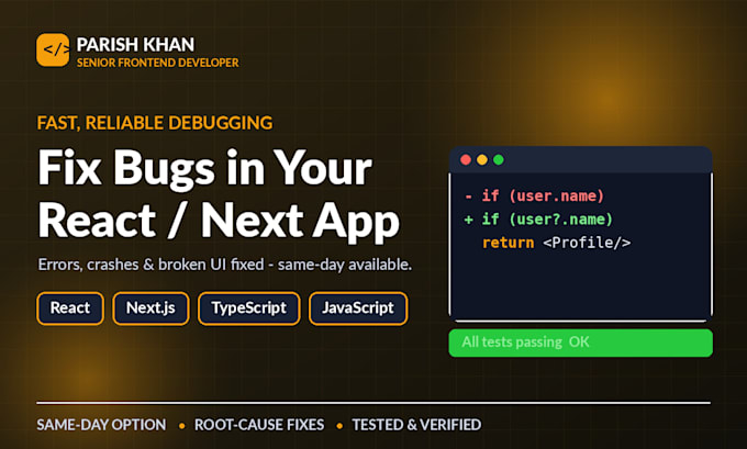 fix bugs and errors in your react nextjs and javascript app