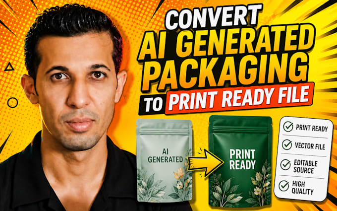redesign ai generated packaging design into print ready vector with dielines