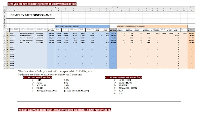 design master salary system with automatic salary envelope