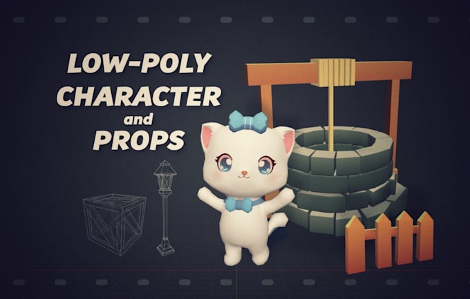 create 3d cartoon low poly character and props in blender
