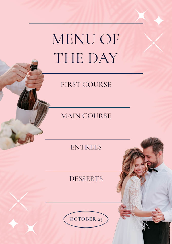 create modern flyers, event outlines and menus within 6hrs