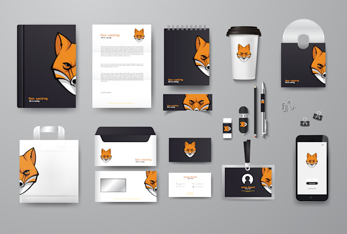 do minimalist business logo design with brand identity, branding package