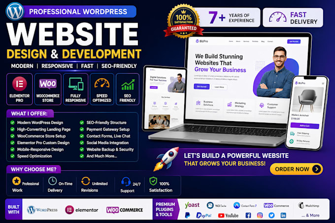 build modern wordpress website, wordpress woocommerce elementor