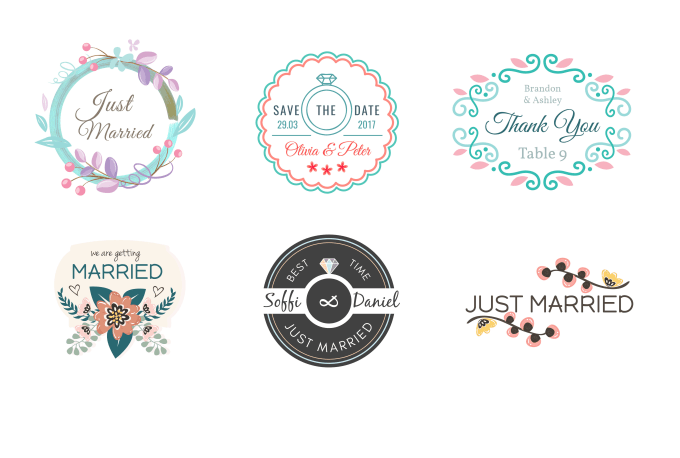 Free Vector  Wedding invitation stickers collection
