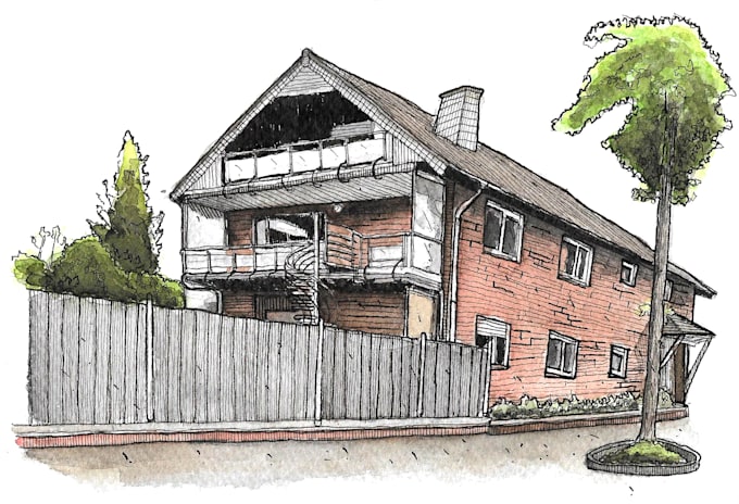 do a watercolour illustration for landscape and building