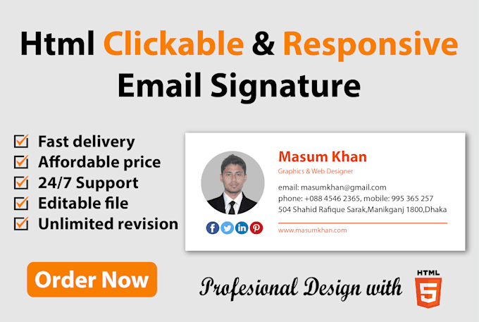 Design professional clickable html email signature by Bmlogoshop | Fiverr