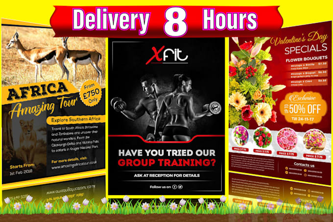 design a professional flyer, poster, and brochure in 8 hours