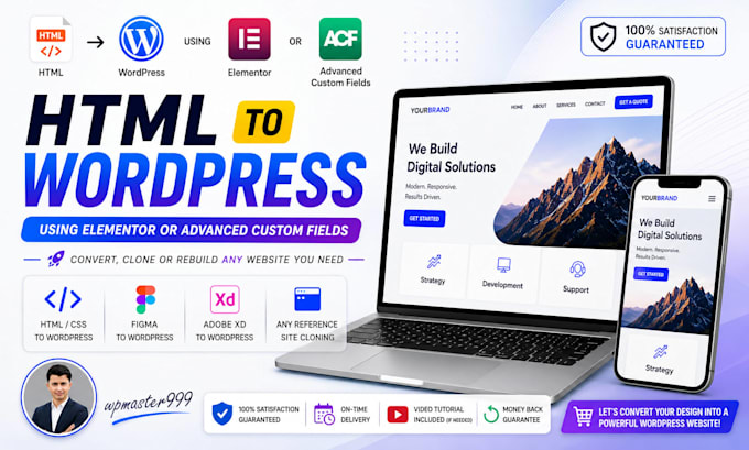 convert HTML to wordpress, figma to wordpress, psd to wordpress
