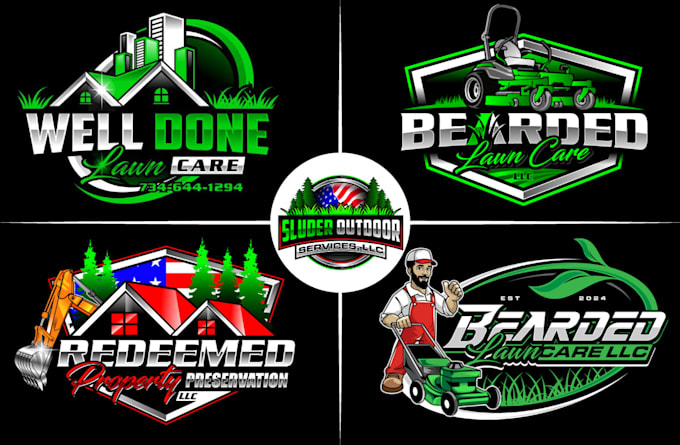 do landscape grass trimming  lawn mower and lawn care logo