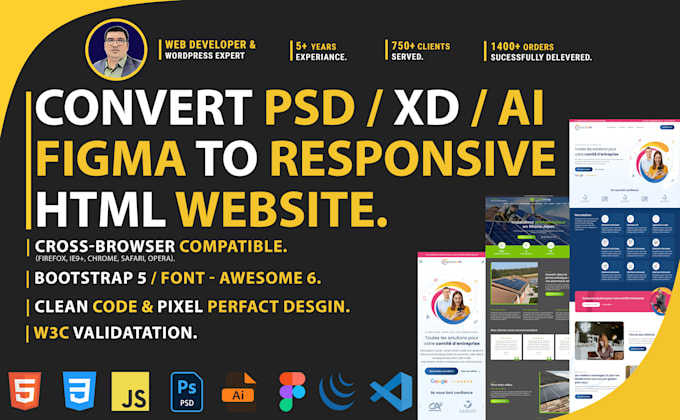 convert PSD to HTML responsive website