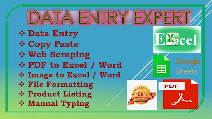 do data entry on excel, vcf, csv, word and pdf