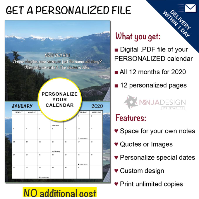 Create a personalized photo calendar for 2021 by Imanarshad Fiverr