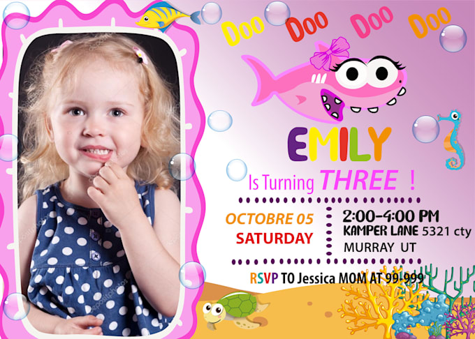 Baby Shark Birthday Party Invitation For Girls By Prettygrafix Fiverr