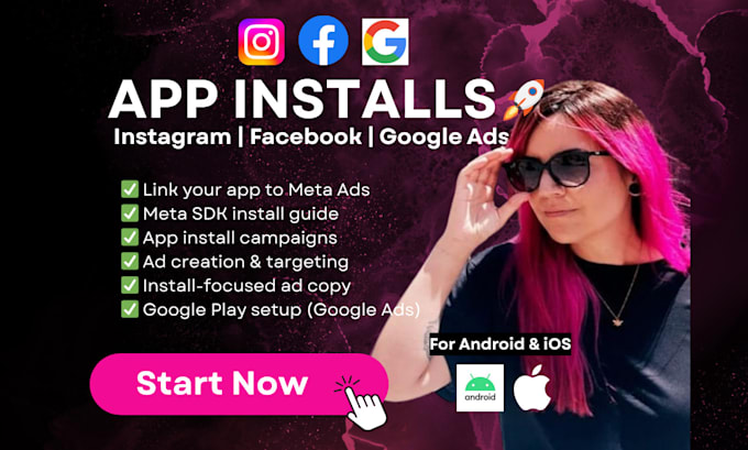 set up app installs campaigns on fb, ig and google ads