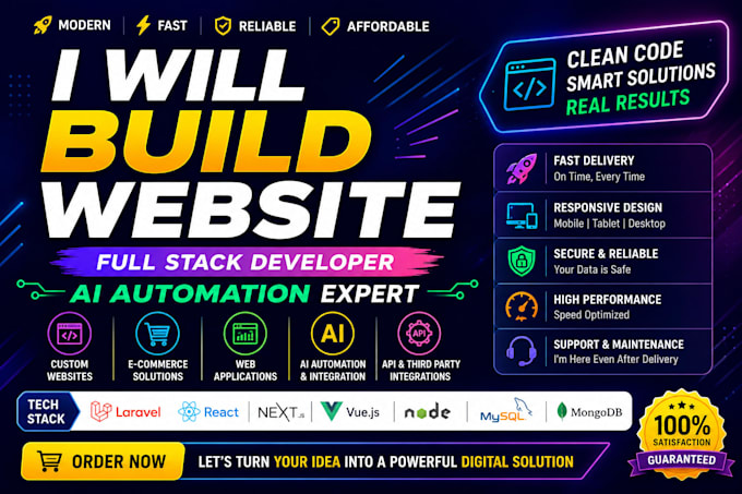 build website, full stack developer, ai automation, api integration