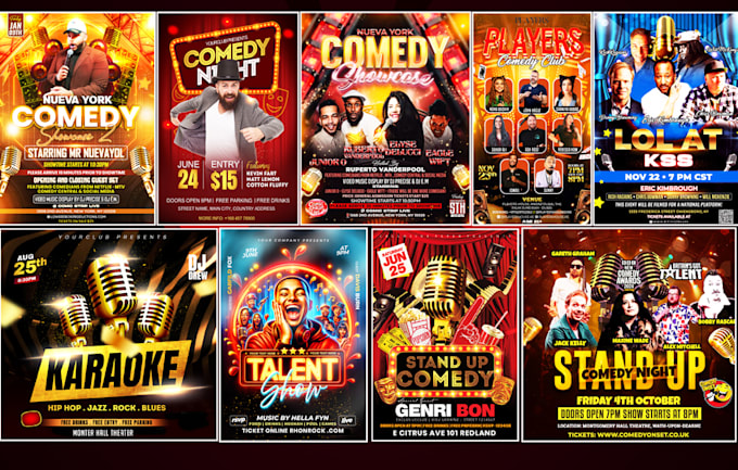 design podcast, comedy show, comedy night, stand up comedy, karaoke night flyer