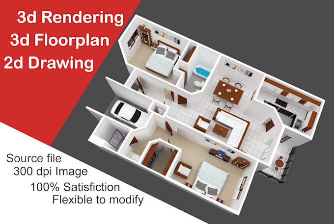 Create a 3d floor plan exterior rendering by Aasifmubin | Fiverr