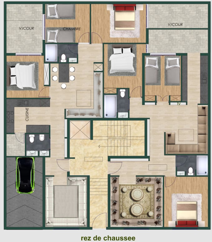 Render your 2d floor plan image in photoshop 2020 by Hermouchadil