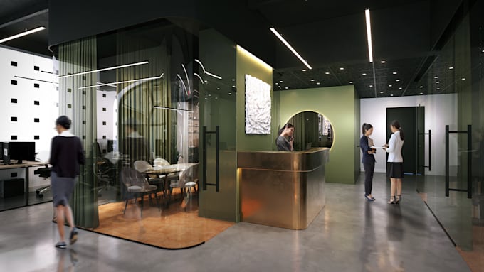 create a realistic modern office 3d rendering