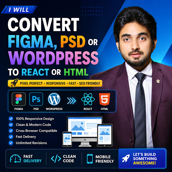convert figma to react HTML or wordpress