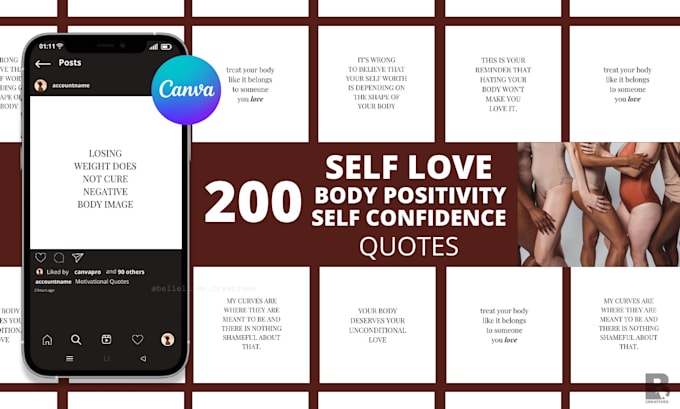 provide ready to post self love, body positivity, quotes posters