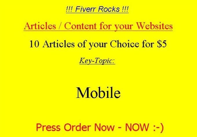 give you the chance to PICK 10 different Mobile Articles as Content for your Website Blog Emails Newsletter with full Rights included