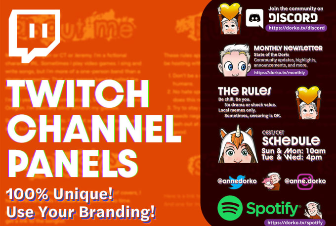 Design unique twitch channel panels by Dorkotv | Fiverr