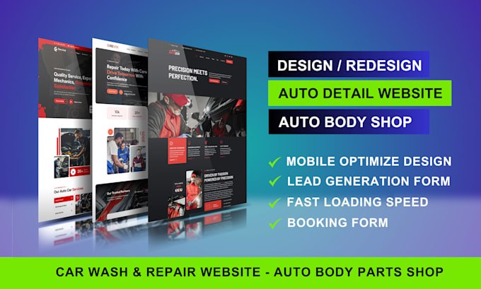 build car detail, auto detailing, auto repair, car wash, auto body shop website